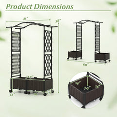 5 FT Tall Raised Garden bed with Lockable Wheels and Hanging Roof for Climbing Flowers-Brown