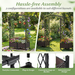 5 FT Tall Raised Garden bed with Lockable Wheels and Hanging Roof for Climbing Flowers-Brown