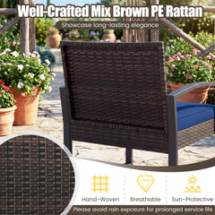 5 Piece Wicker Patio Chair Set with 2 Ottomans and Glass Side Table, Navy