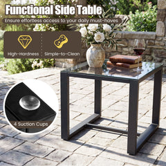 5 Piece Wicker Patio Chair Set with 2 Ottomans and Glass Side Table, Navy