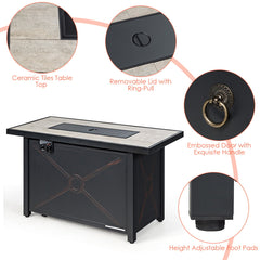 5 Piece Wicker Patio Conversation Set with 42 in Propane Fire Pit Table and Storage Box, Black