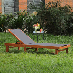 Set of 2 Eucalyptus Wood Chaise Lounges with Sling Seats, 79 in Each