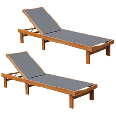 Set of 2 Eucalyptus Wood Chaise Lounges with Sling Seats, 79 in Each