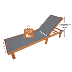 Set of 2 Eucalyptus Wood Chaise Lounges with Sling Seats, 79 in Each