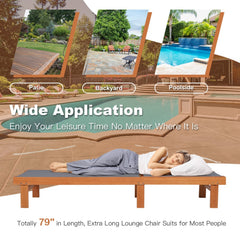 Set of 2 Eucalyptus Wood Chaise Lounges with Sling Seats, 79 in Each