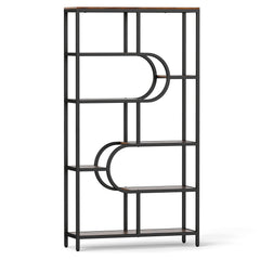 5-Tier Bookshelf Tall Etagere Bookcase with Open Storage Shelves and U Shape-Rustic Brown