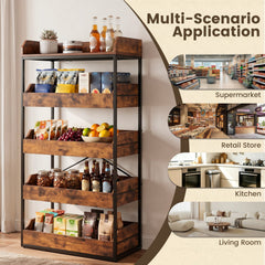 5-Tier Food Storage Rack with 4 Pull-out Drawers and Adjustable Feet-Rustic Brown