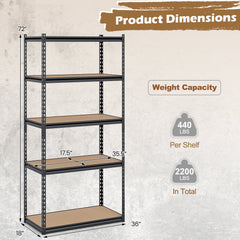 5-Tier Garage Shelving Unit 2200 LBS Metal Storage Shelves Adjustable Utility Rack-Set of 4