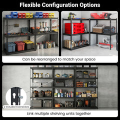 5-Tier Heavy-Duty Metal Shelving Unit with Adjustable Wire Rack Set of 4
