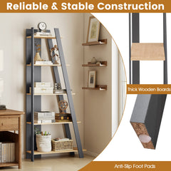5-Tier Modern Bookshelf Narrow Vertical Display Shelf for Small Space-Gray