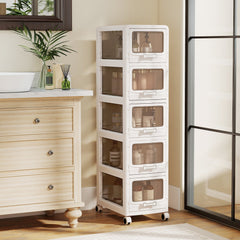 5-Tier Plastic Drawer Storage Organizer Rolling Cart with 3/4/5 Drawers and Lockable Wheels