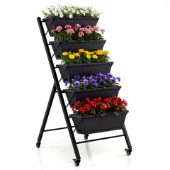 5-Tier Vertical Raised Garden Bed with Wheels for Backyard