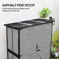 Outdoor Storage Cabinet, Wood Garden Shed with Steel Frame, Asphalt Roof, 2 Shelves and Lockable Doors, Grey
