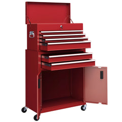6-Drawer Rolling Tool Chest, 2 in 1 Lockable Storage Cabinet with Hooks, Metal Tool Box for Garage, Workshop, Black