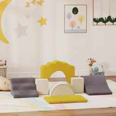 7-Piece Baby Soft Play Set, Indoor Soft Play Gym Activity Play Set for Crawling, Sliding and Playing, Navy Blue