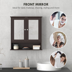 Medicine Cabinet, Wall-Mounted Bathroom Mirror Cabinet with Double Doors, Open Shelf, and Adjustable Shelf, Modern Bathroom Wall Cabinet, White