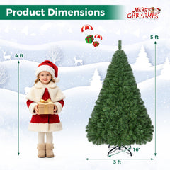 5 FT Unlit Hinged Artificial Christmas Tree with 519 Full PVC Branch Tips and Folding Metal Base