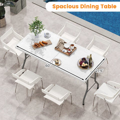 5FT Folding Picnic Table with Wood Grain HDPE Tabletop and, Non-slip Foot Pads-White