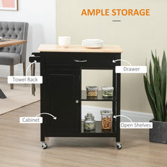 Rolling Kitchen Cart with Wood Top and Drawer, Kitchen Island on Wheels for Dining Room, Black | Canada