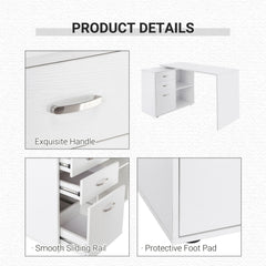 L-Shaped Corner Straight Writing Desk with Storage Shelf, Drawer, Home Office PC Table Computer Workstation, Black