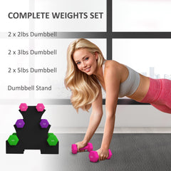 2 x 2 lbs., 2 x 3 lbs., 2 x 5 lbs. Dumbbells Set with Dumbbell Rack, Hand Weights for Home Gym Training