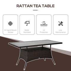 Garden Dining Table, Patio Rattan Dining Table with Glass Top, Storage Shelf for Yard, 59" x 34" x 29", Brown