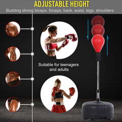 Adjustable Height Free Standing Boxing Bag Set with 6 Suction Cups and Boxing Gloves, for Exercise Training