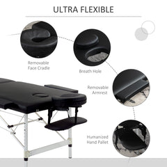 83" 2 Section Foldable Massage Table Professional Salon SPA Facial Couch Tatoo Bed with Carry Bag Black