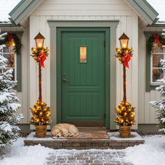 6.1 Feet Christmas Pre-lit Street Lamp with Artificial Greenery and Snow-flocked Branch Tips-Yellow