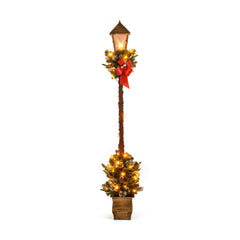 6.1 Feet Christmas Pre-lit Street Lamp with Artificial Greenery and Snow-flocked Branch Tips-Yellow