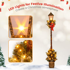 6.1 Feet Christmas Pre-lit Street Lamp with Artificial Greenery and Snow-flocked Branch Tips-Yellow
