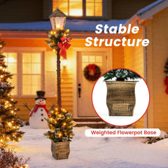 6.1 Feet Christmas Pre-lit Street Lamp with Artificial Greenery and Snow-flocked Branch Tips-Yellow