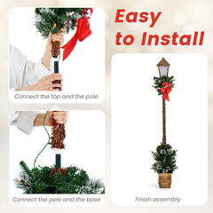 6.1 Feet Christmas Pre-lit Street Lamp with Artificial Greenery and Snow-flocked Branch Tips-Yellow