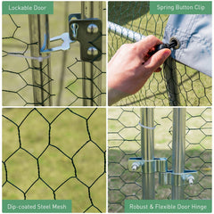 6.2 Feet/12.5 Feet/19 FeetLarge Metal Chicken Coop Outdoor Galvanized Dome Cage with Cover-M