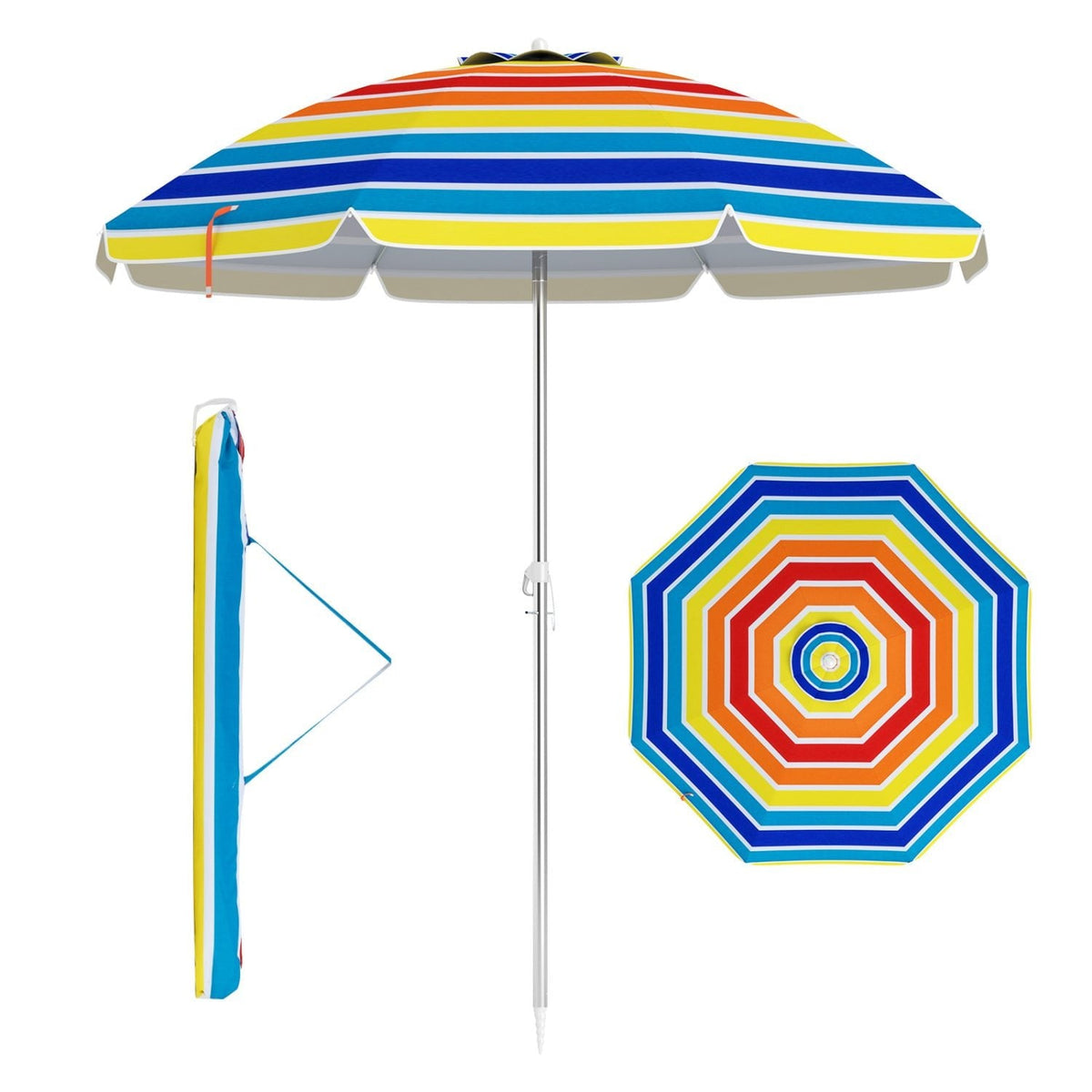 6.5 Feet Beach Umbrella with Carry Bag without Weight Base-Multicolor