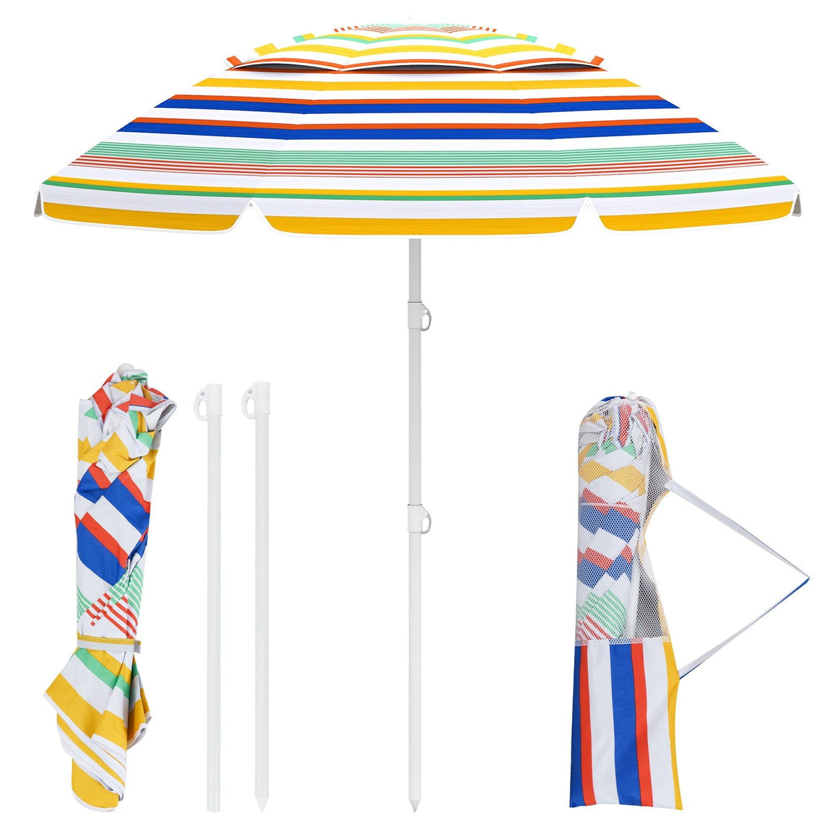 6.5 Feet Beach Umbrella with UPF50+ Sun Protection and Push Button Tilt-Colorful