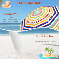 6.5 Feet Beach Umbrella with UPF50+ Sun Protection and Push Button Tilt-Colorful