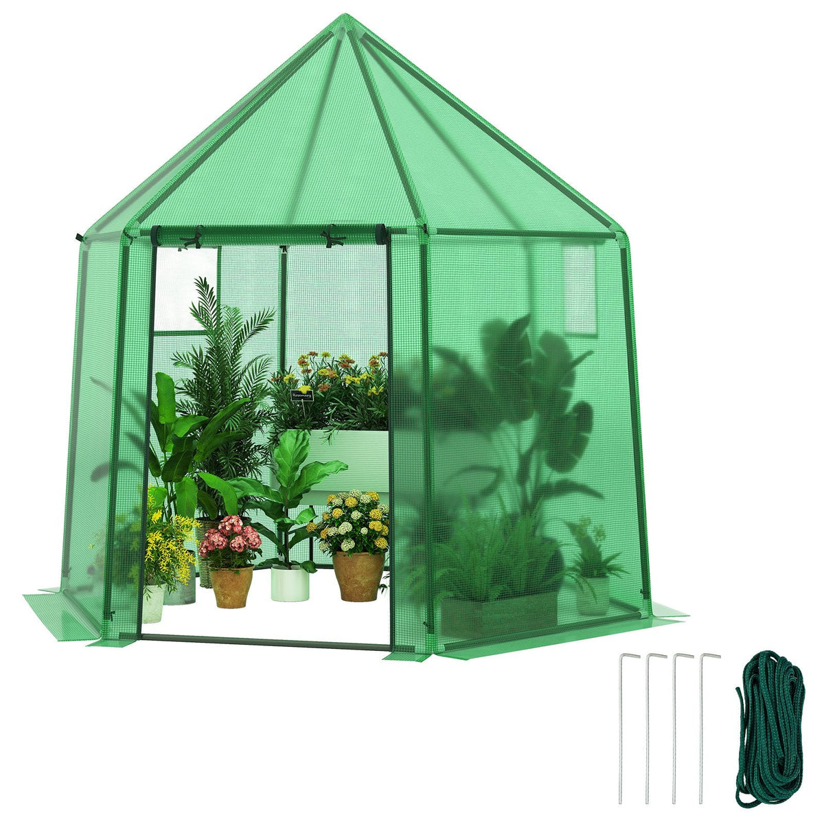 6.5 x 5.6 x 6.2 FT Mini Walk-in Greenhouse Portable Outdoor Warm House for Winter with PE Cover-Green