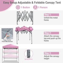 6.6 x 6.6 Feet Outdoor Pop-up Canopy Tent with UPF 50+ Sun Protection-Pink
