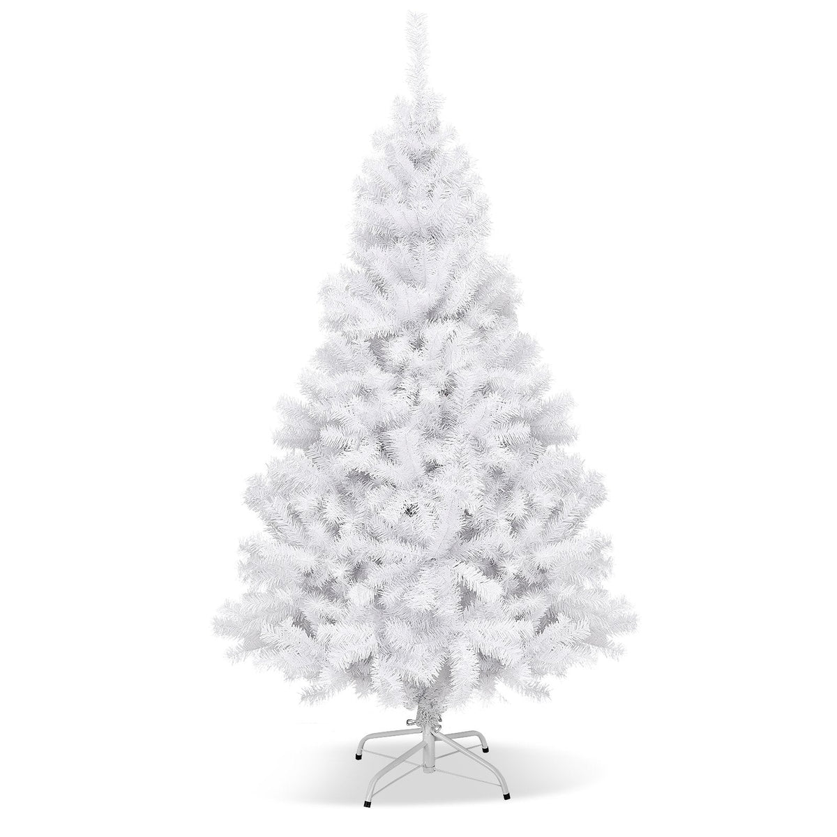 6 FT White Hinged Artificial Christmas Tree with Foldable Metal Stand, Unlit