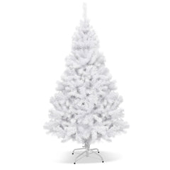6 FT White Hinged Artificial Christmas Tree with Foldable Metal Stand, Unlit