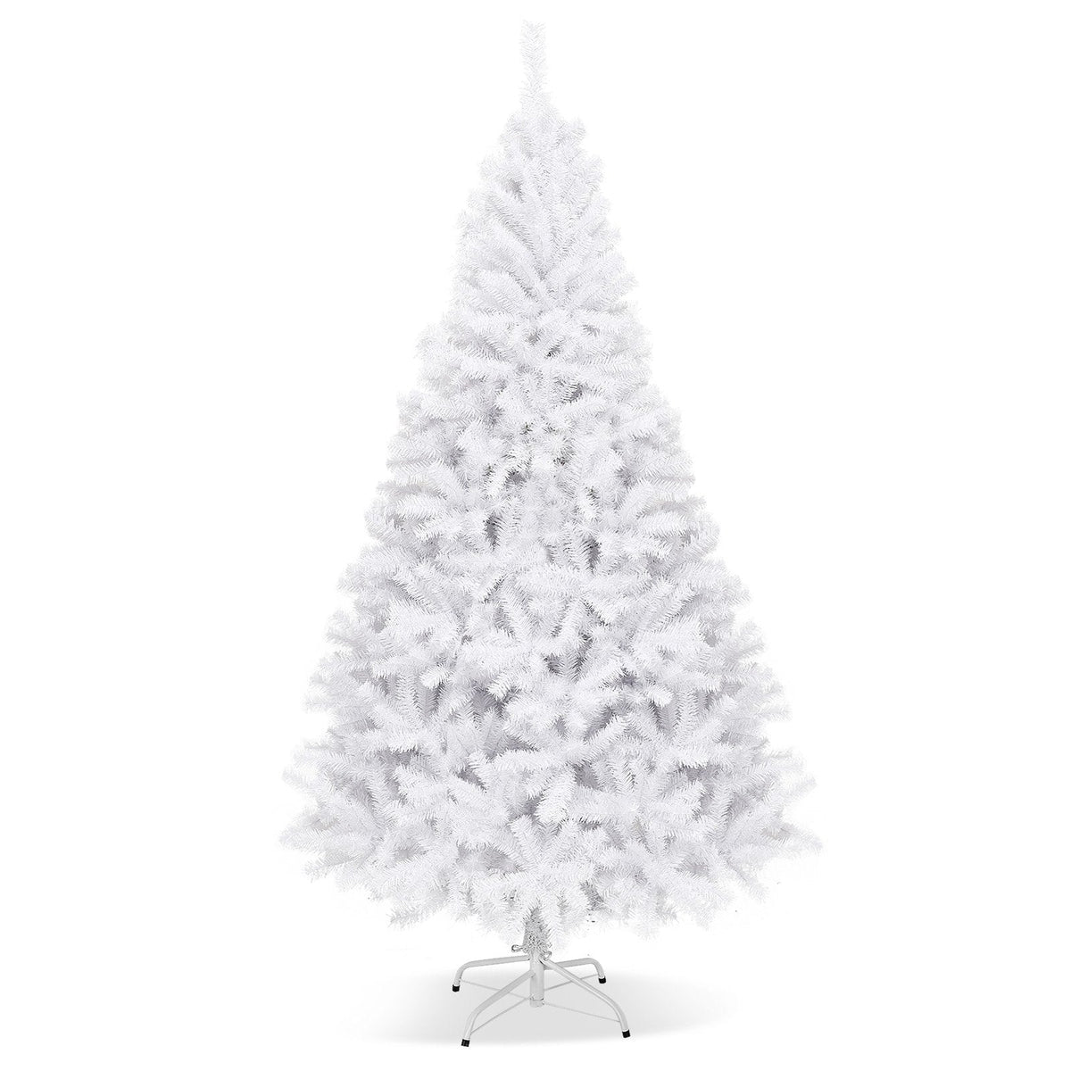 7.5 FT White Hinged Artificial Christmas Tree with Foldable Metal Stand, Unlit