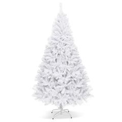 7.5 FT White Hinged Artificial Christmas Tree with Foldable Metal Stand, Unlit