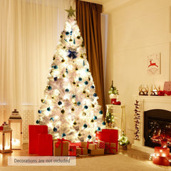 7.5 FT White Hinged Artificial Christmas Tree with Foldable Metal Stand, Unlit