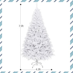 7.5 FT White Hinged Artificial Christmas Tree with Foldable Metal Stand, Unlit