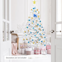 7.5 FT White Hinged Artificial Christmas Tree with Foldable Metal Stand, Unlit