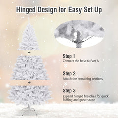 7.5 FT White Hinged Artificial Christmas Tree with Foldable Metal Stand, Unlit
