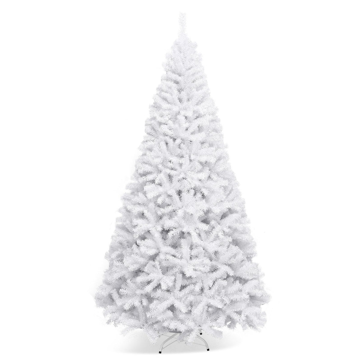 9 FT White Hinged Artificial Christmas Tree with Foldable Iron Base, Unlit