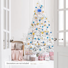 9 FT White Hinged Artificial Christmas Tree with Foldable Iron Base, Unlit
