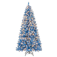 6 FT Blue Snowy Artificial Christmas Tree with 767 Frosted Tips and 270 Warm White LEDs